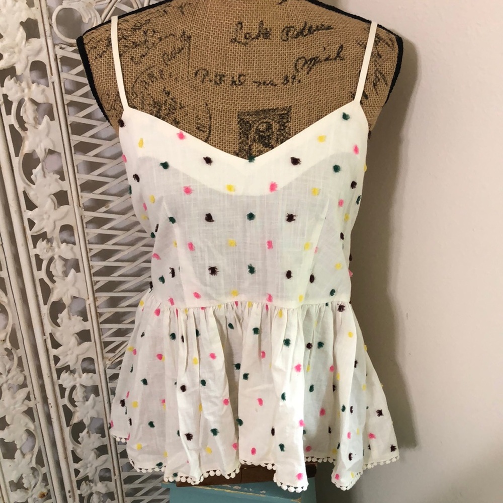 H&M Strappy White V NeckTop Multicolor Dots Sz 10